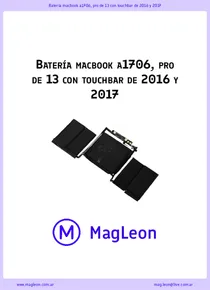 Batería macbook a1706, pro de 13 con touchbar de 2016 y 2017 - Ficha Técnica