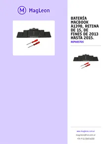Batería macbook a1398, retina de 15, de fines de 2013 hasta 2015. - Folleto